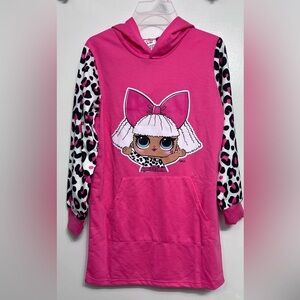 L.O.L Surprise Girls Pink Dress Hoodie Long Sleeve Graphic Doll Size 9/10